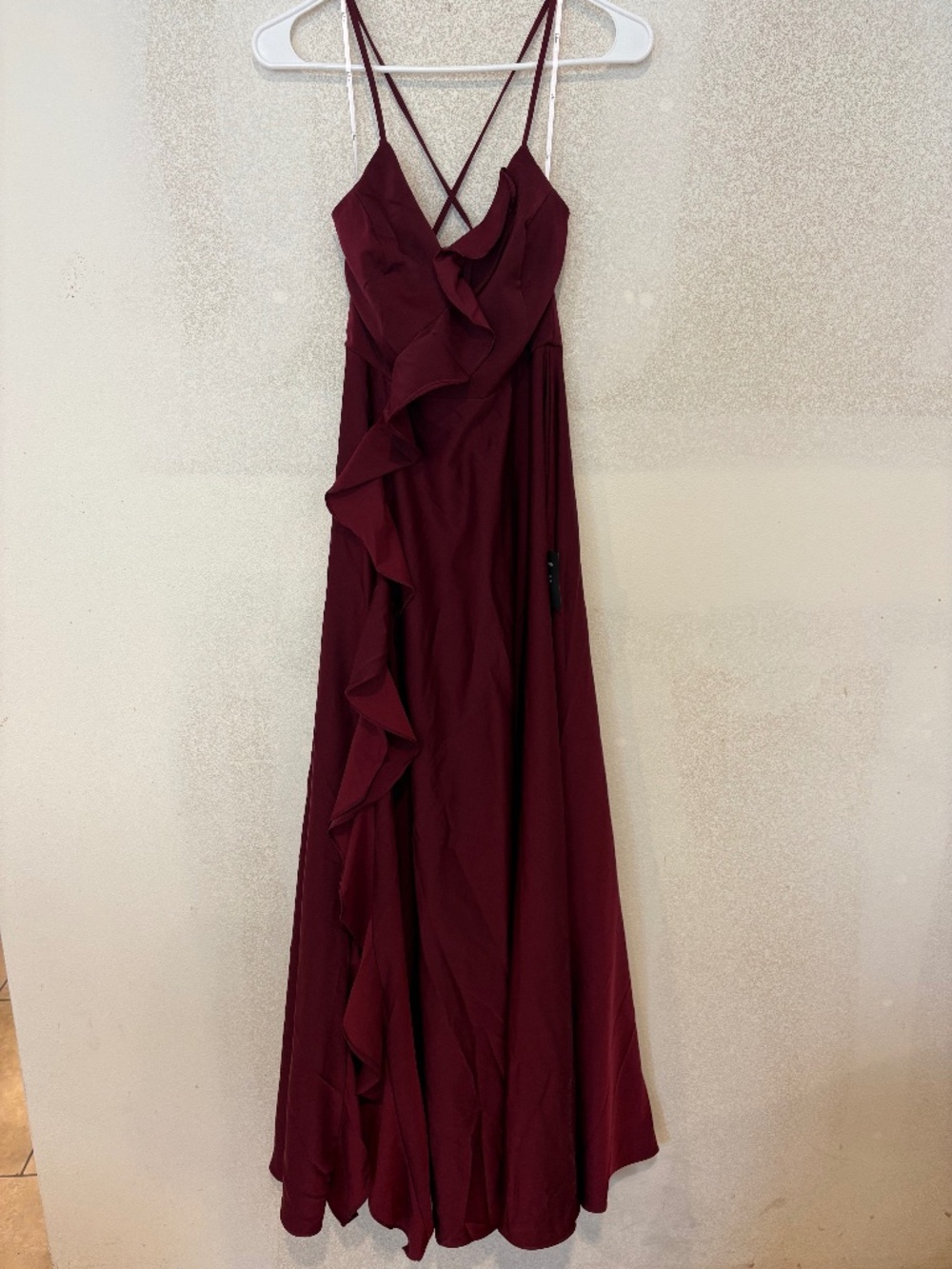 Lulus Grace Dark Plum Backless Lace-Up Ruffled Maxi Dress Size S
